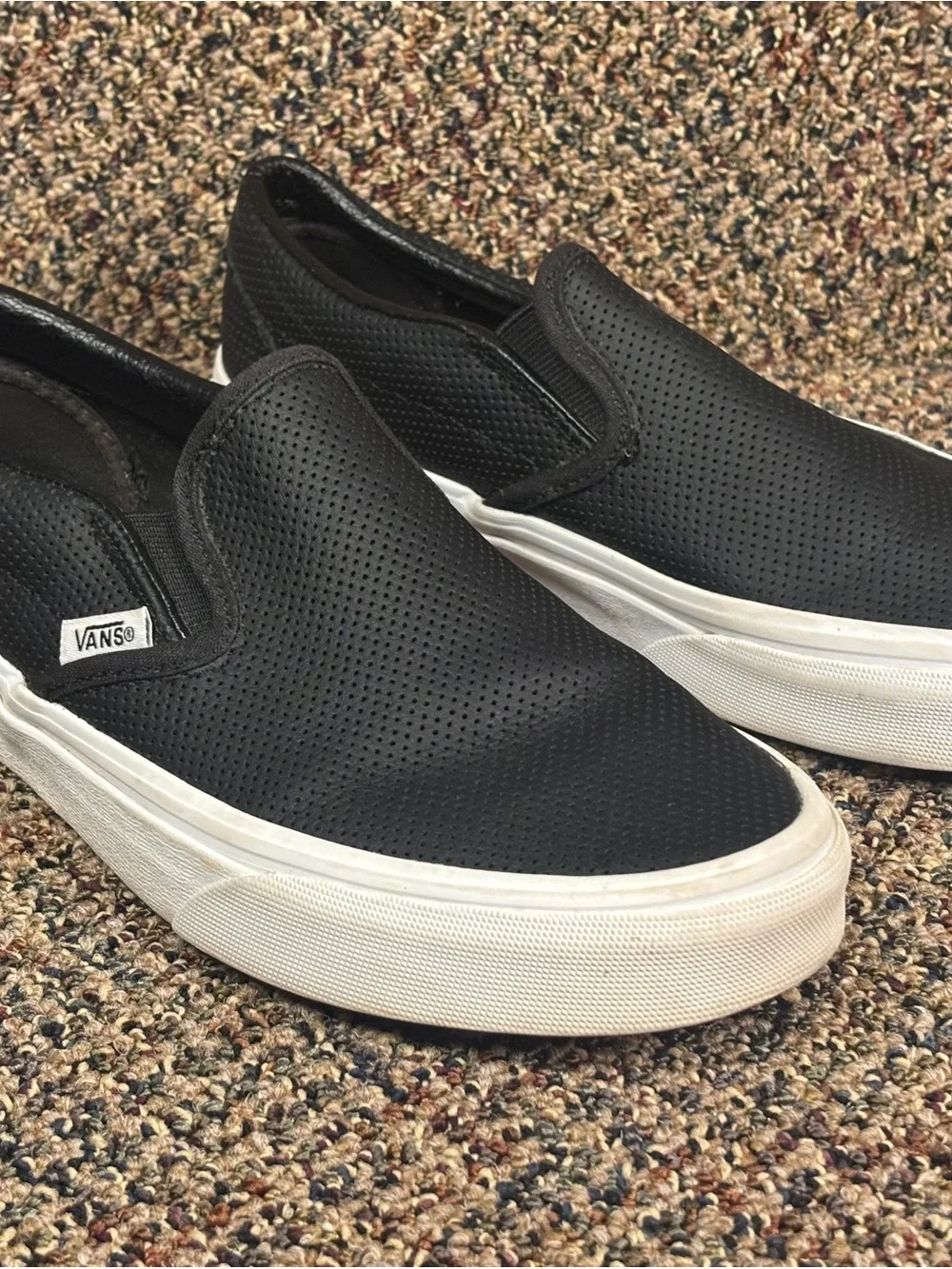 Vans Black Perforated Slip-On Sneakers with White Sole